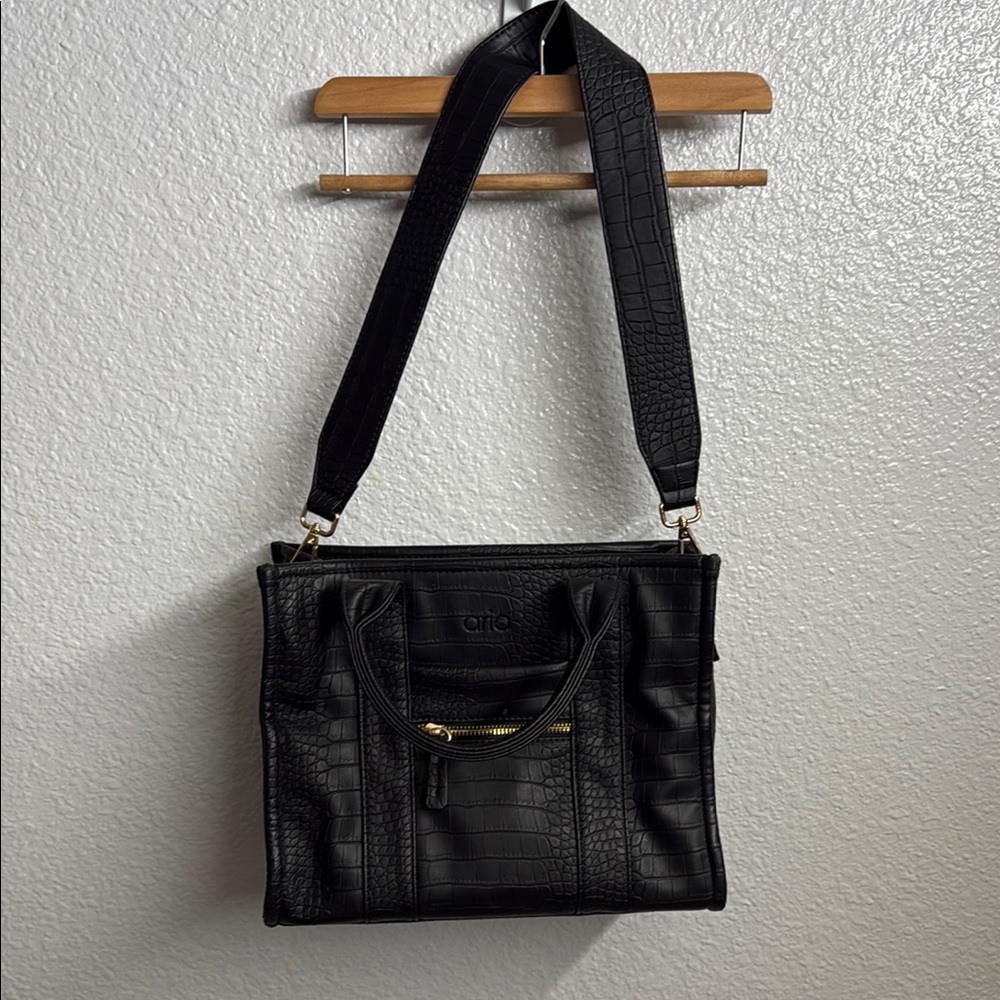 Aria Black Croc-Pattern Mommy Tote - image 3